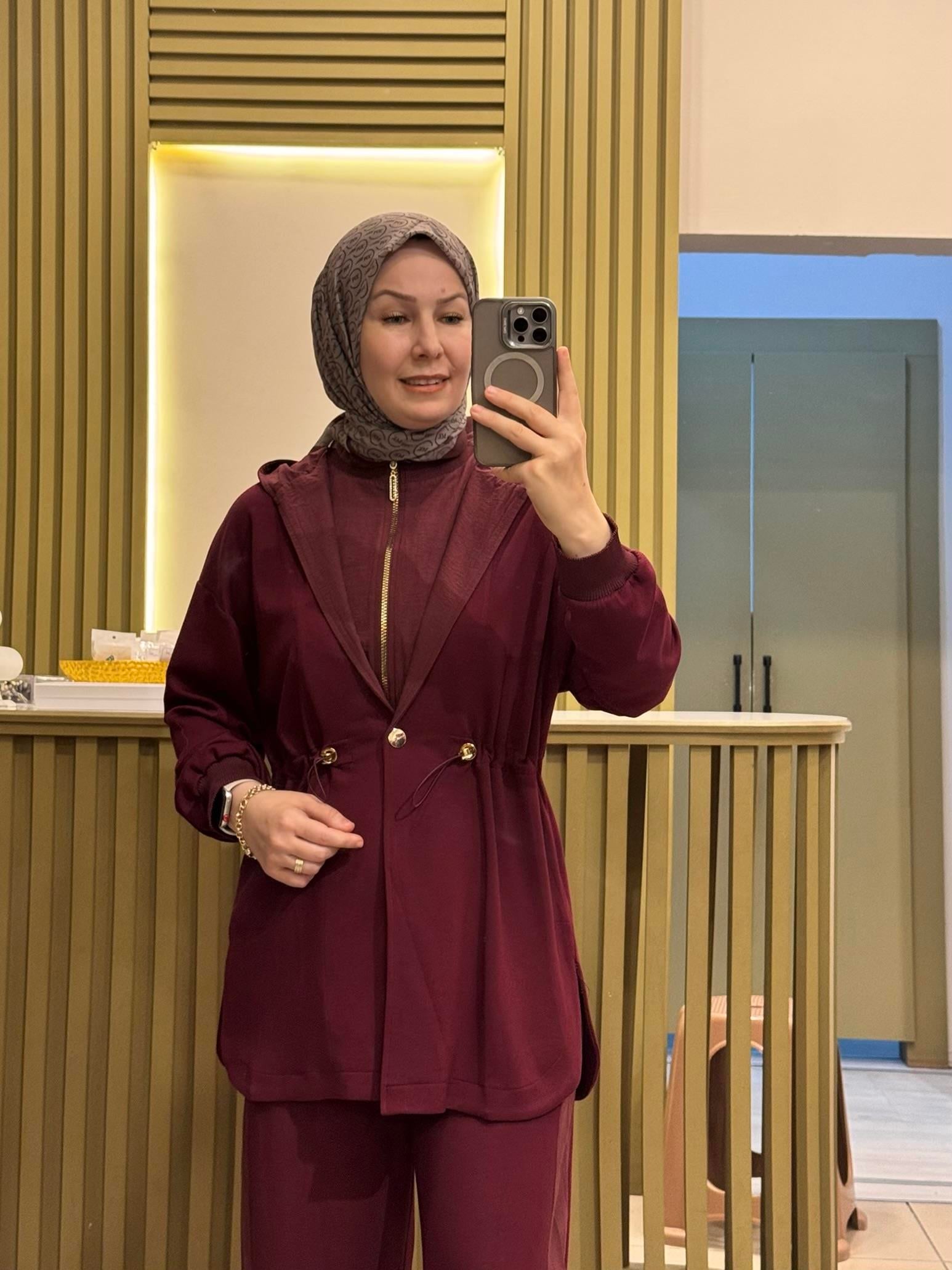 Modal kumaş ceketli takım- bordo