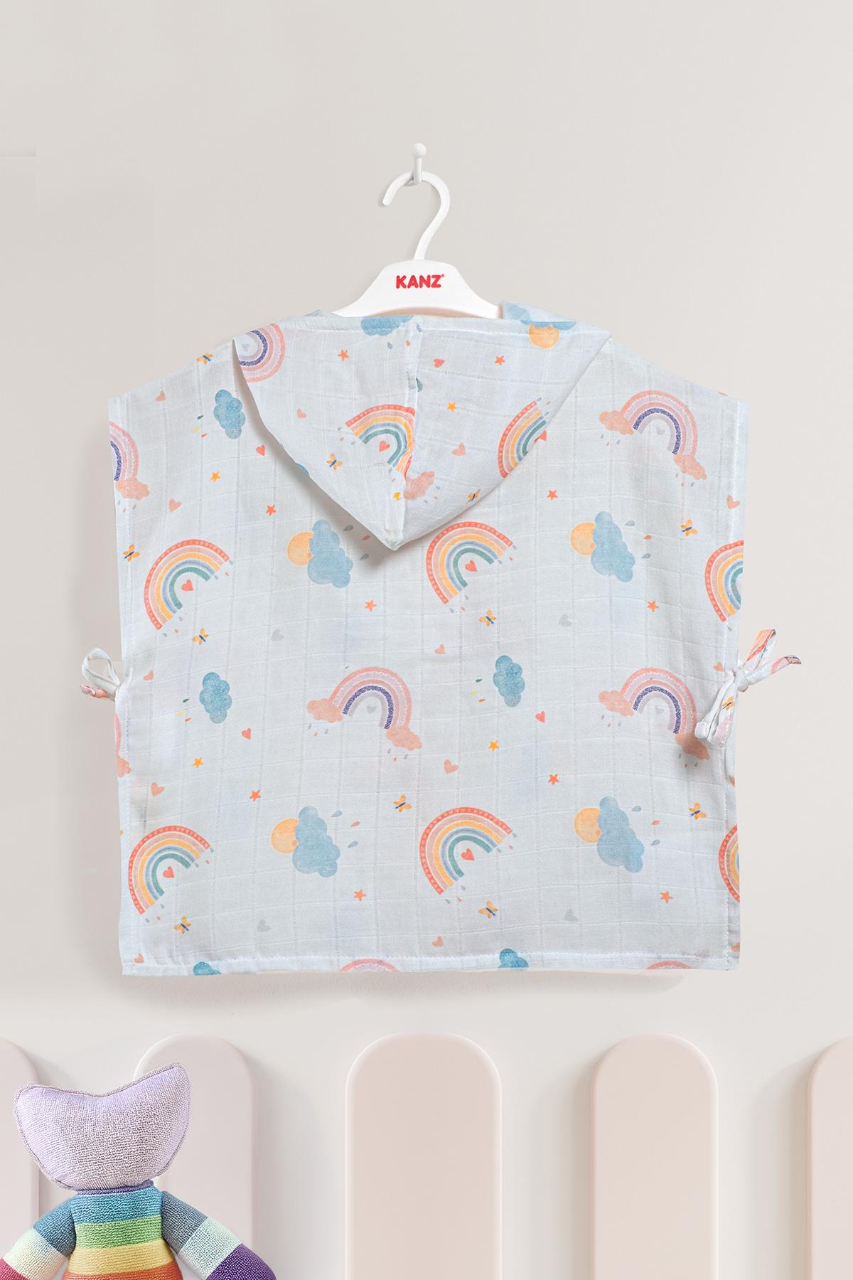 Bebek %100 Pamuk Müslin Kapüşonlu Panço - New Rainbow