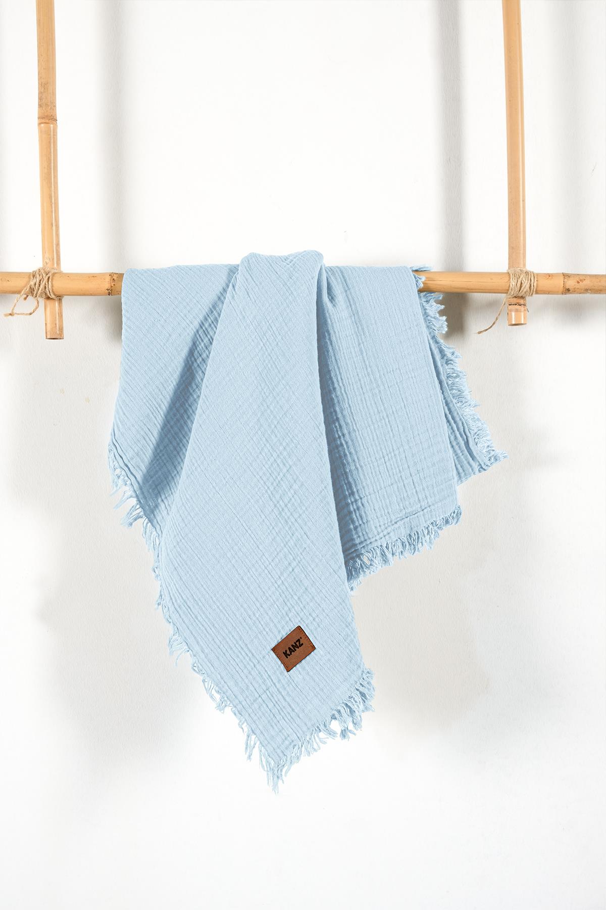 Baby 2-Layer 100% Cotton Muslin Blanket 100×120 cm - Baby Blue