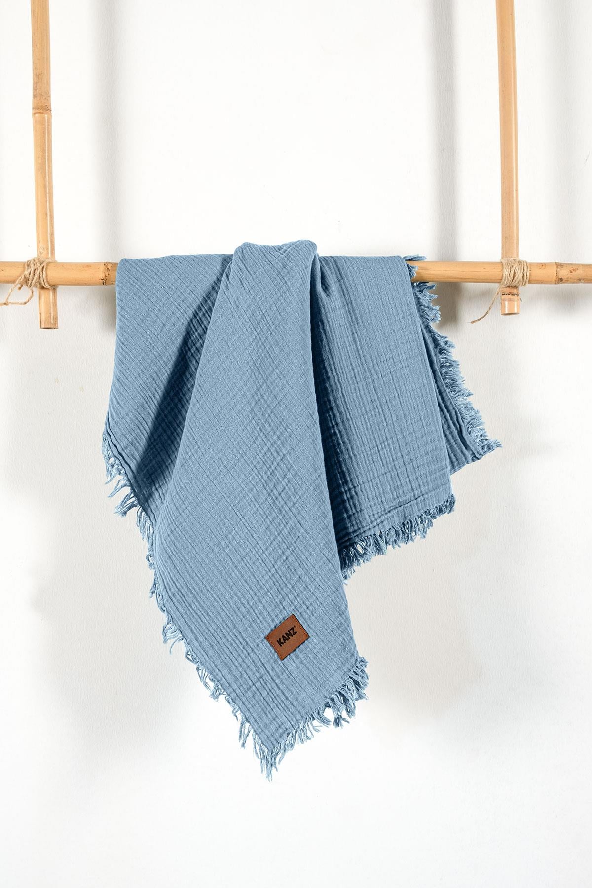 Baby 2-Layer 100% Cotton Muslin Blanket 100×120 cm - Blue
