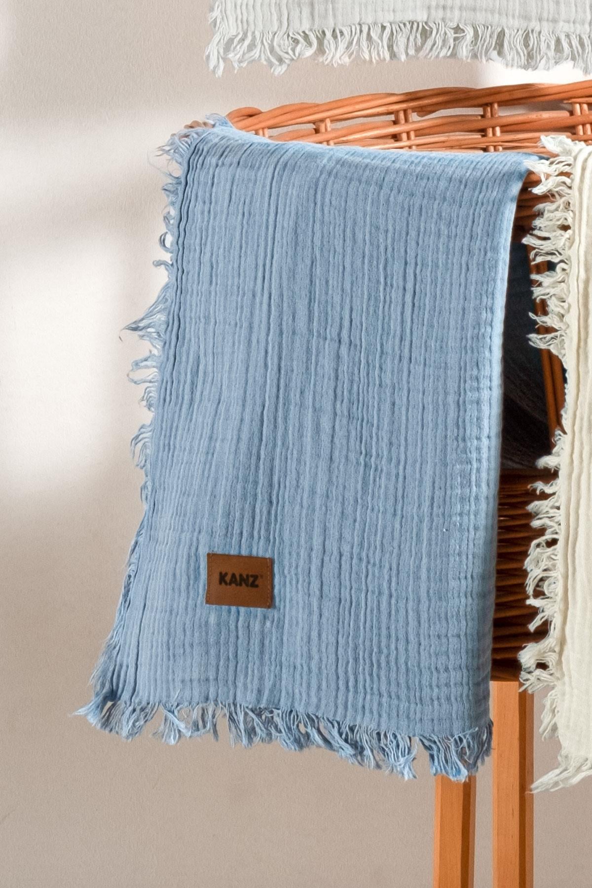 Baby 2-Layer 100% Cotton Muslin Blanket 100×120 cm - Blue