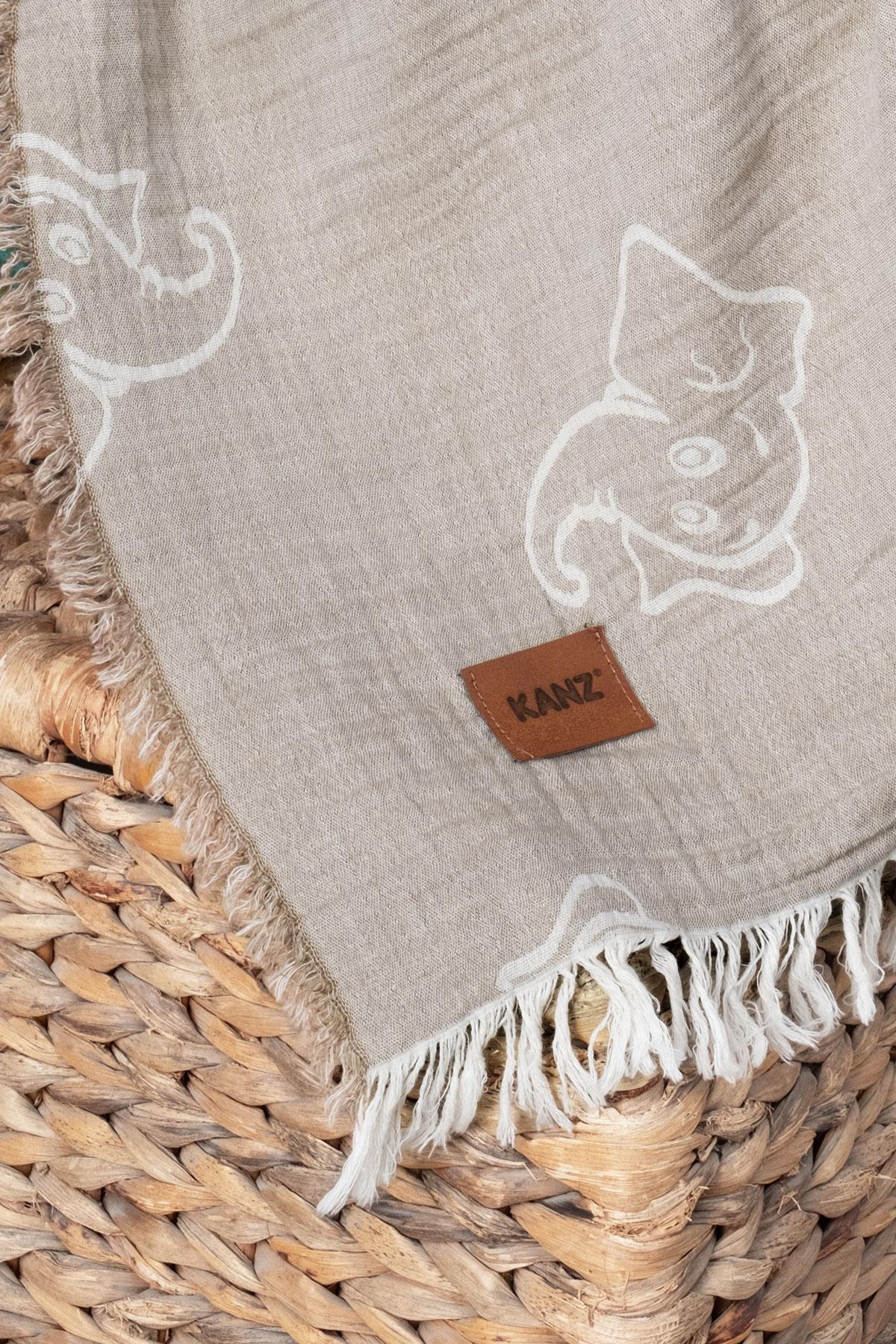 Bebek 2 Kat Jakarlı Müslin Örtü Elephant - Kahve