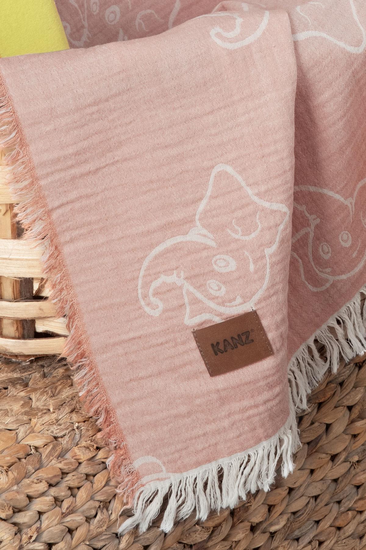 Bebek 2 Kat Jakarlı Müslin Örtü Elephant - Pudra