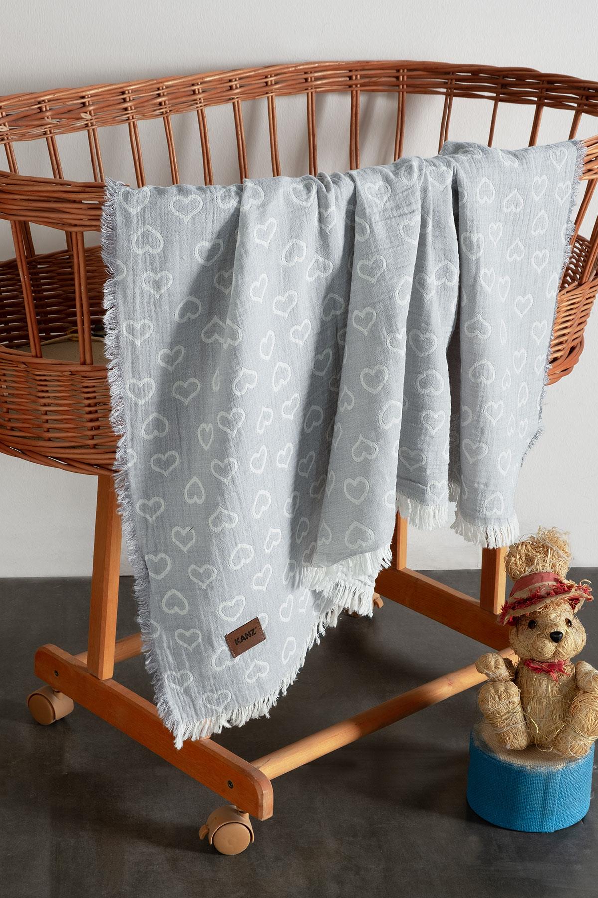 Baby 2-Layer Jacquard Muslin Swaddle Heart - Grey