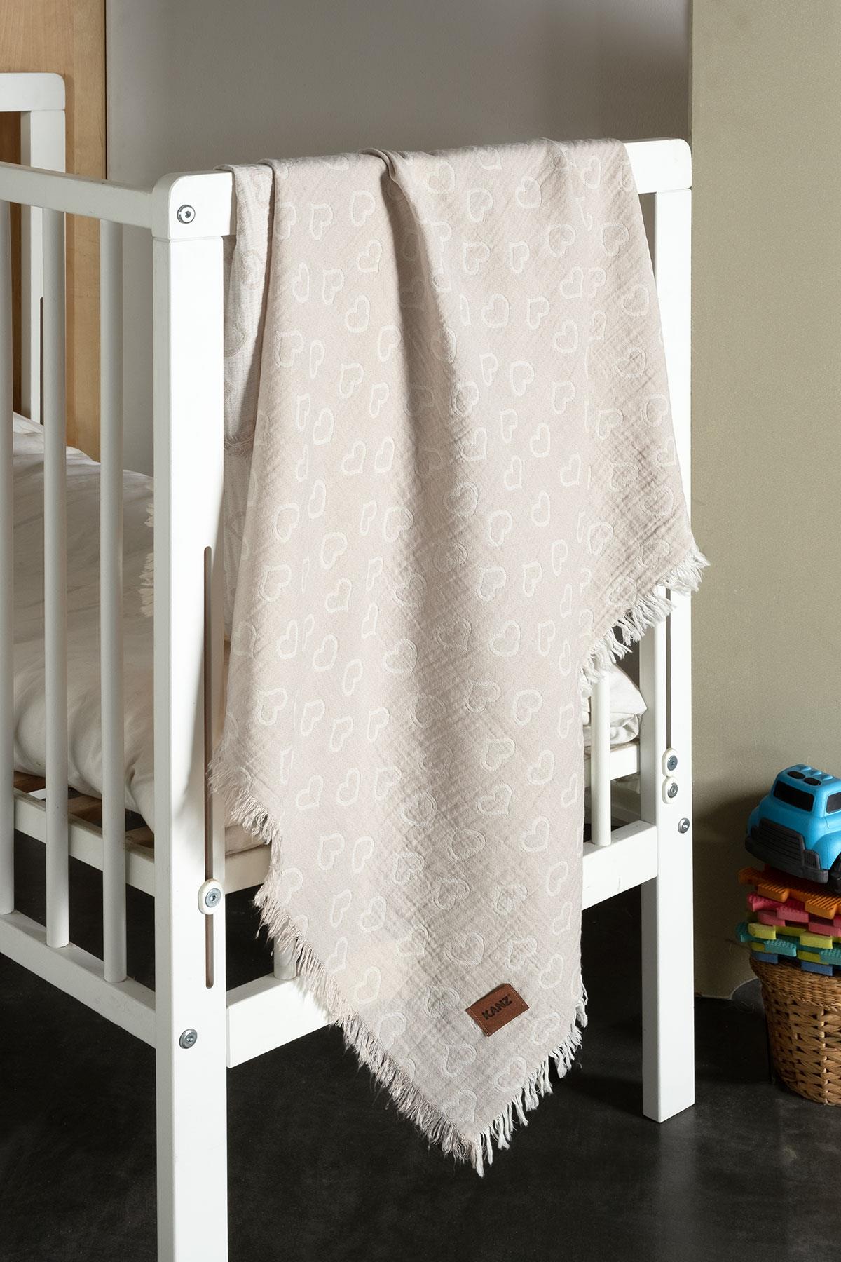 Baby 2-Layer Jacquard Muslin Swaddle Heart - Brown