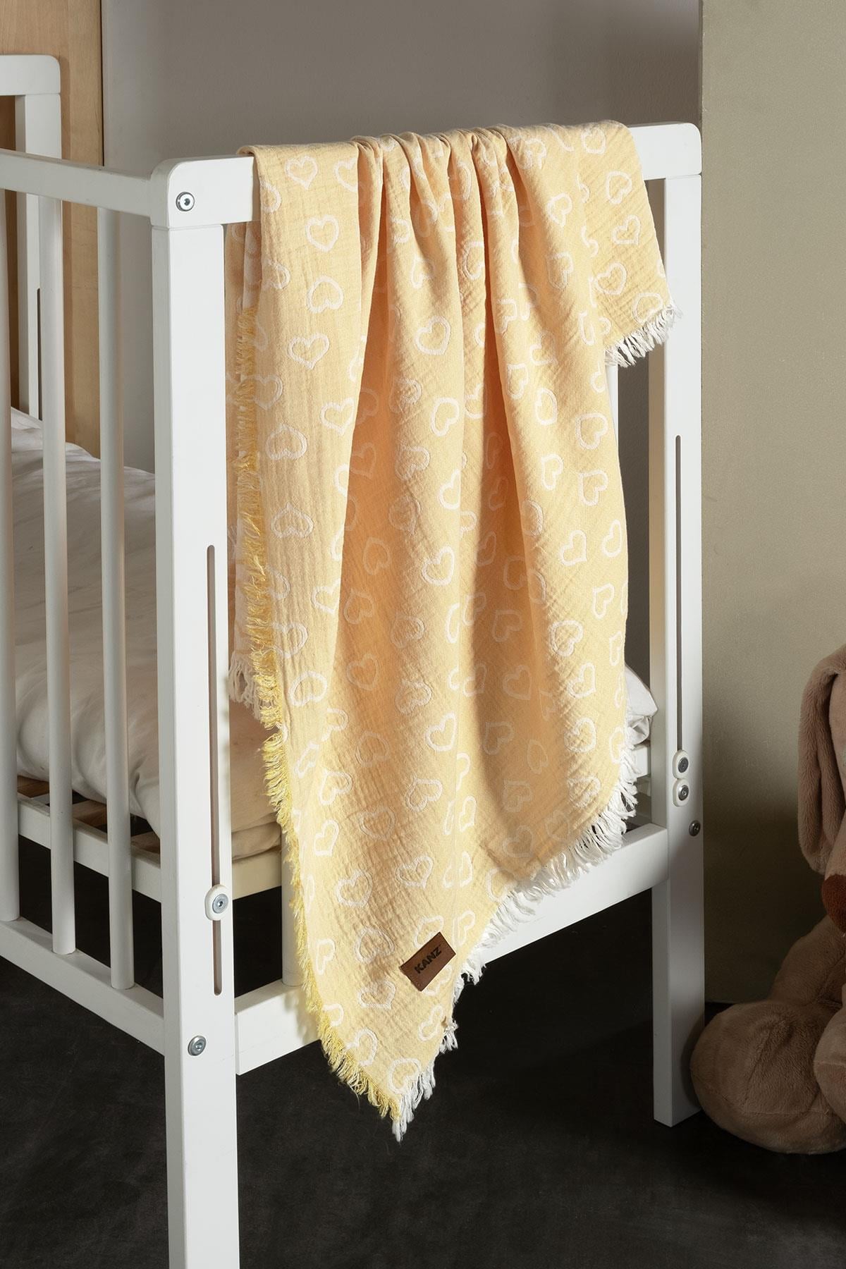 Baby 2-Layer Jacquard Muslin Swaddle Heart - Yellow