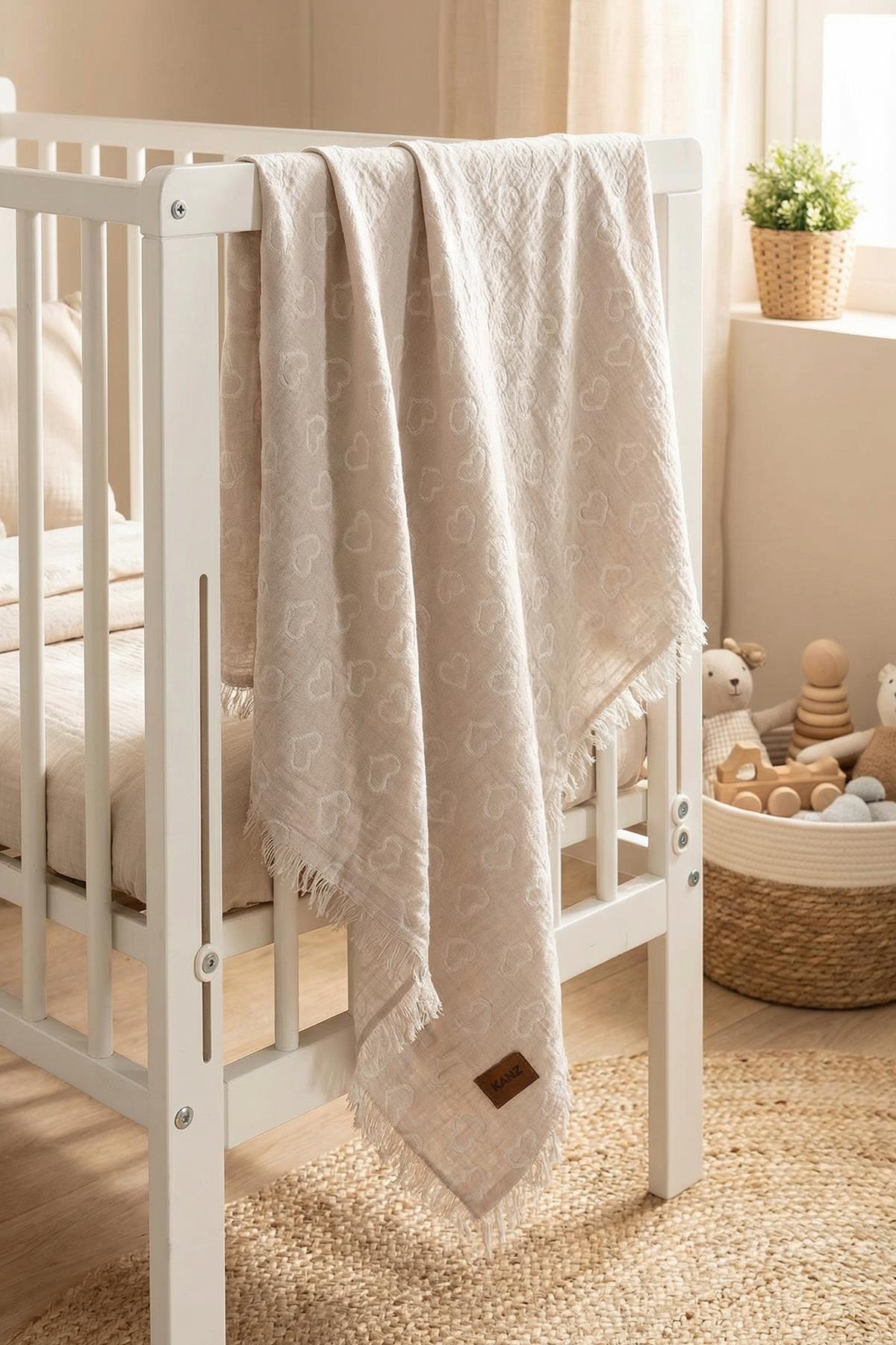 Baby 2-Layer Jacquard Muslin Swaddle Heart - Brown