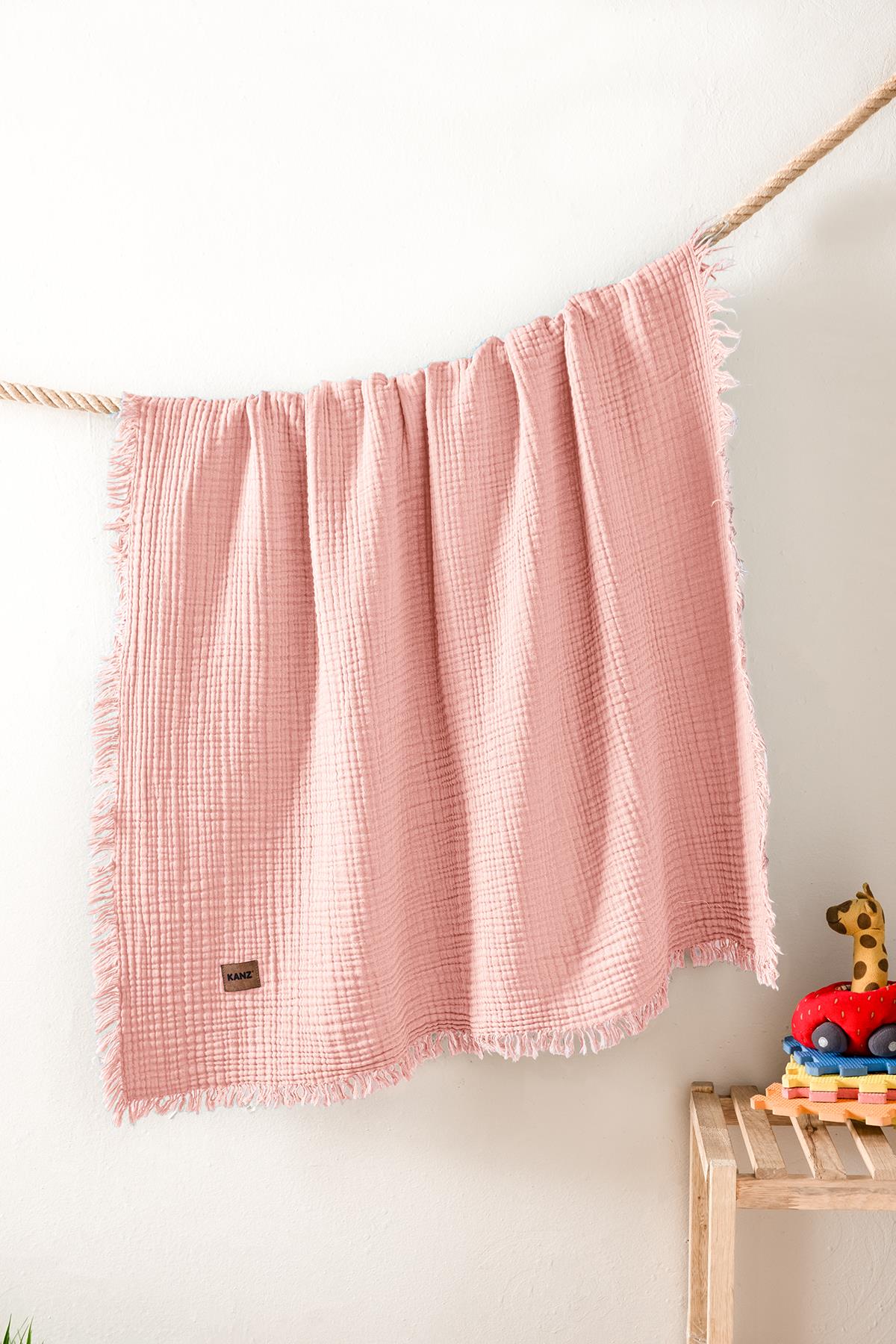 Bebek 4 Kat %100 Pamuk Müslin Örtüsü 100x120 - Pembe