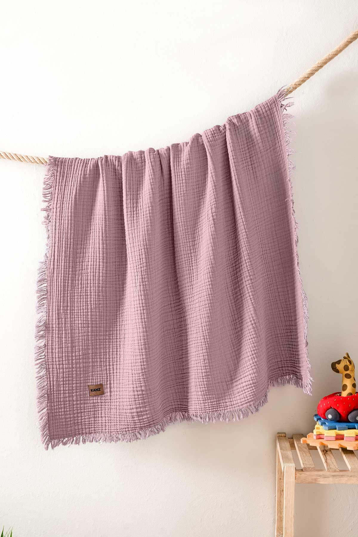 Bebek 4 Kat %100 Pamuk Müslin Örtüsü 100x120 - Gül Kurusu