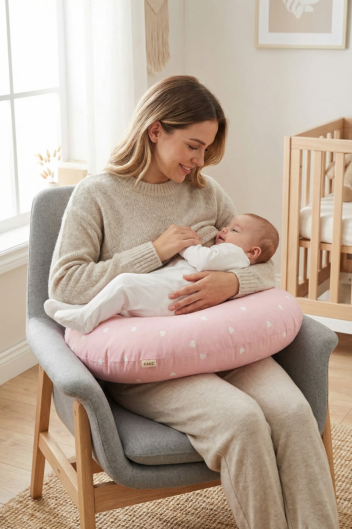 Bebek Emzirme ve Destek Minderi Yıkanabilir Kılıf - White Heart