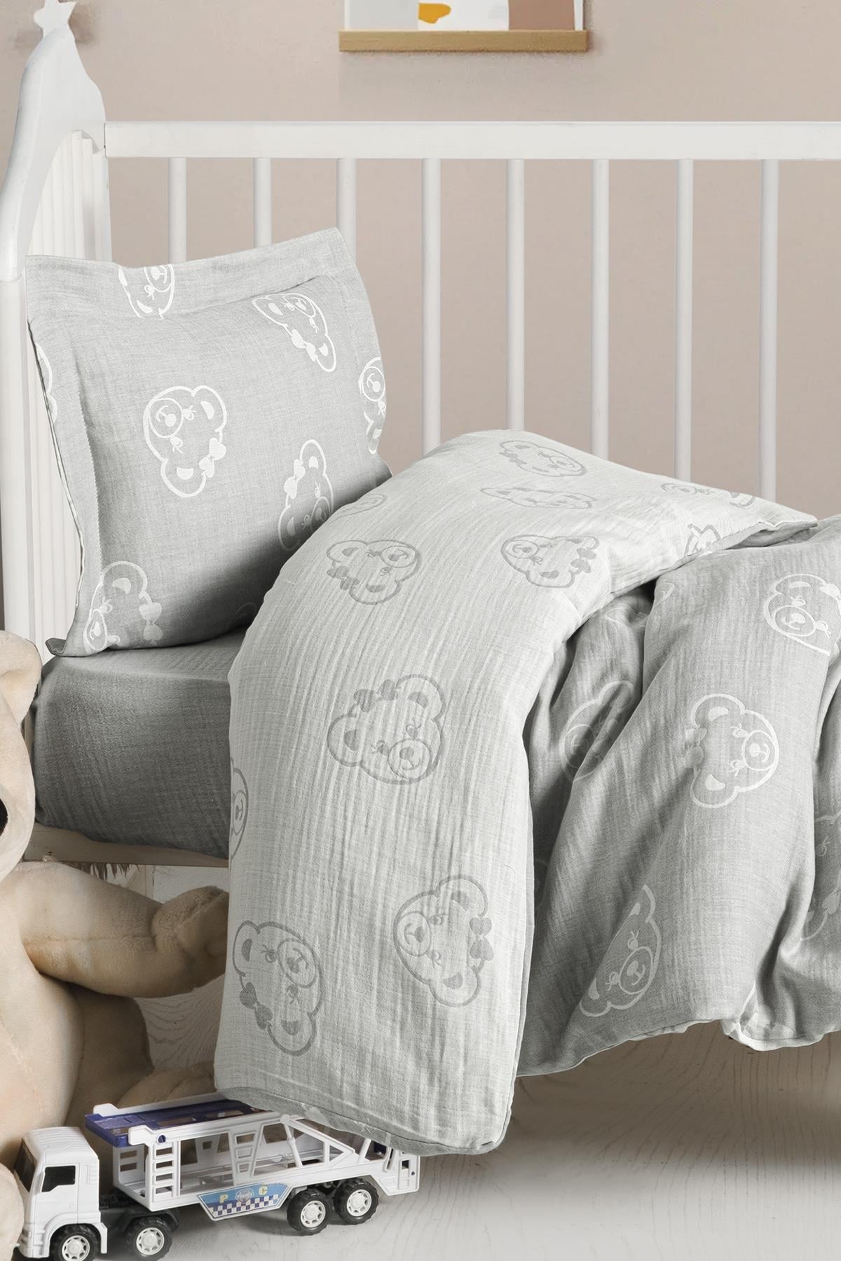 Baby Jacquard Muslin Duvet Cover Set - Bear Grey