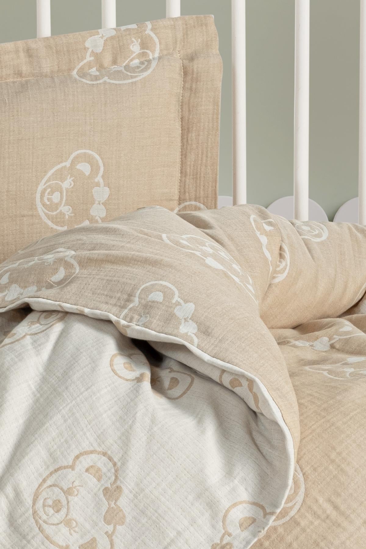 Baby Jacquard Muslin Duvet Cover Set - Bear Gold