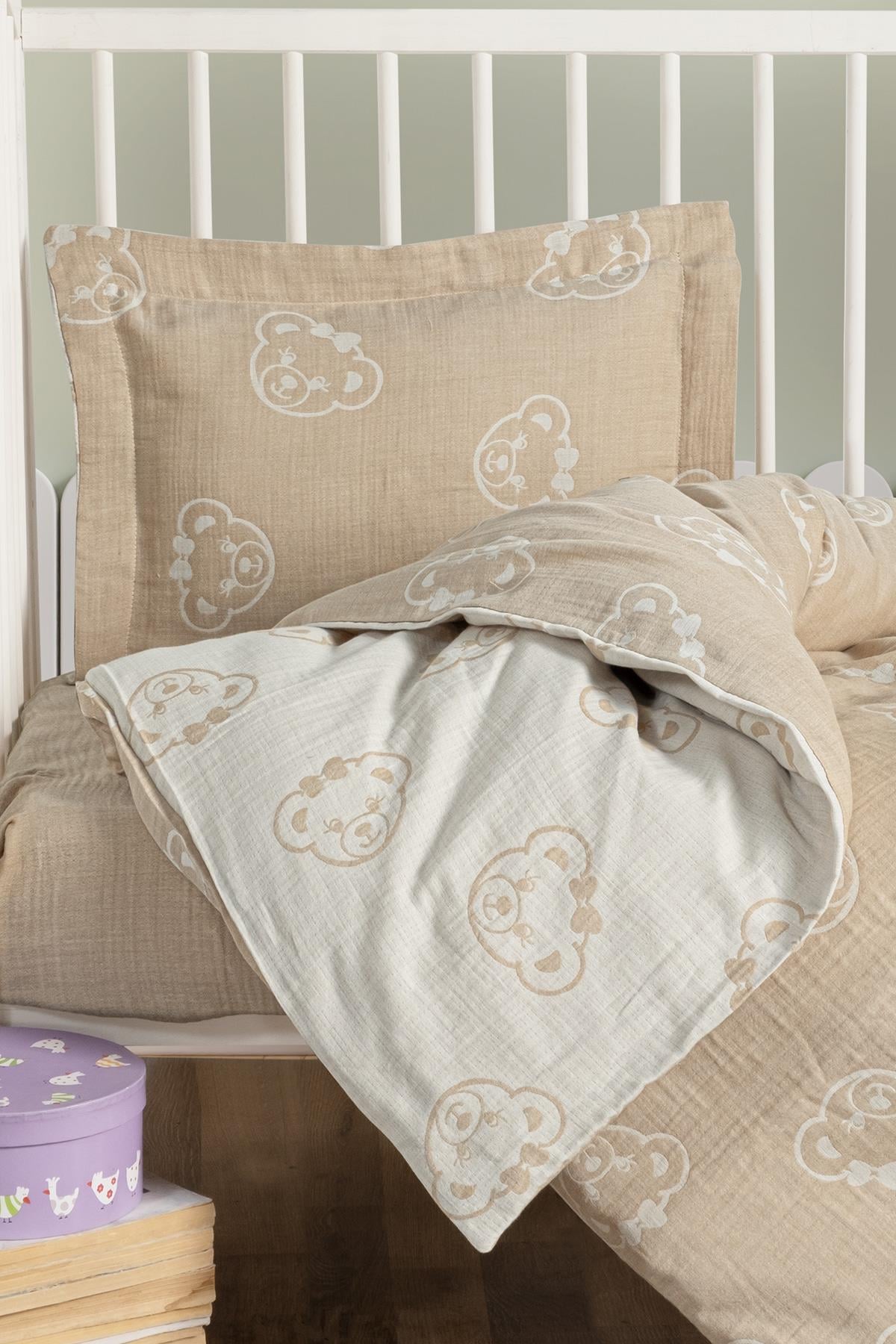 Baby Jacquard Muslin Duvet Cover Set - Bear Gold
