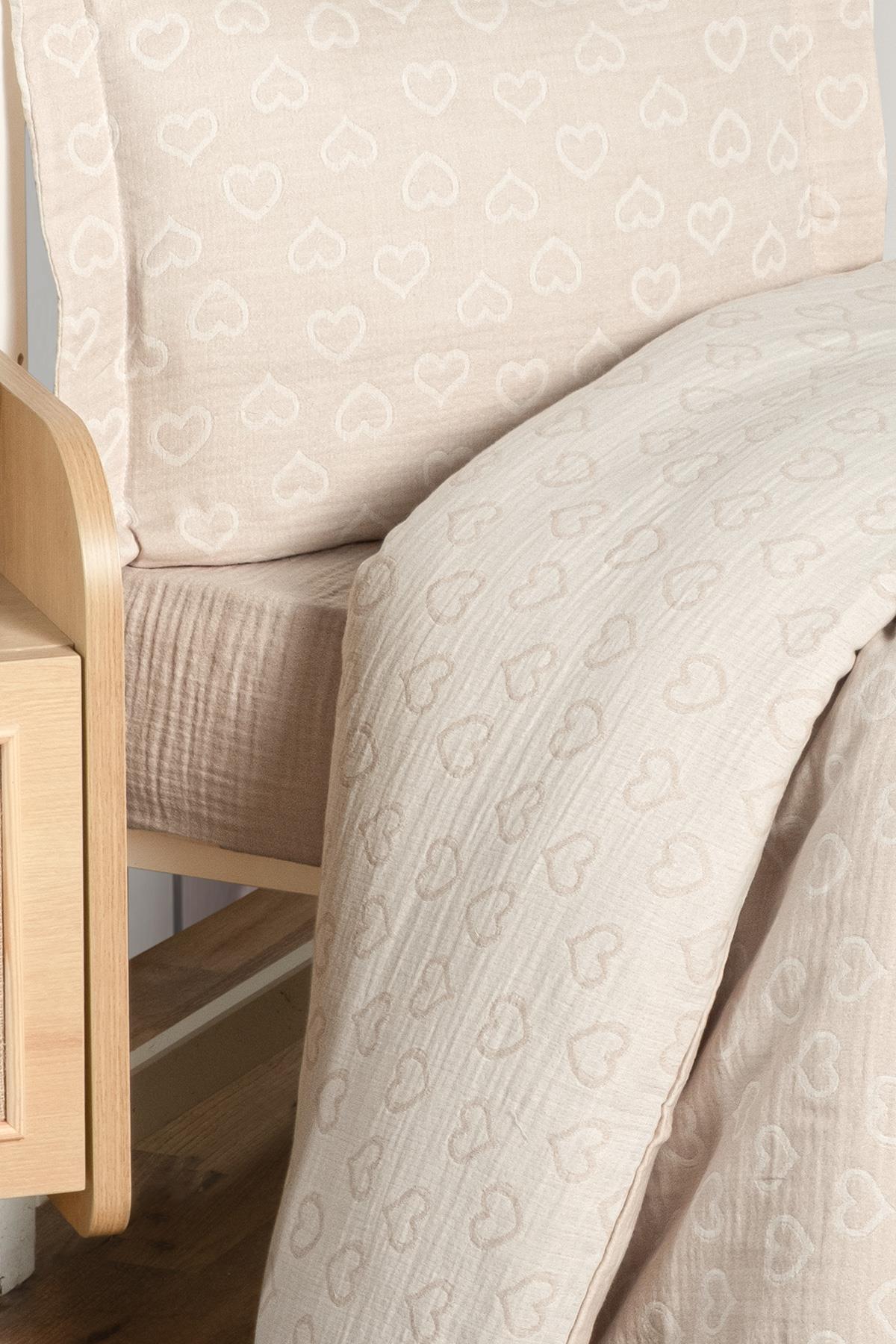 Baby Jacquard Muslin Duvet Cover Set - Heart Brown