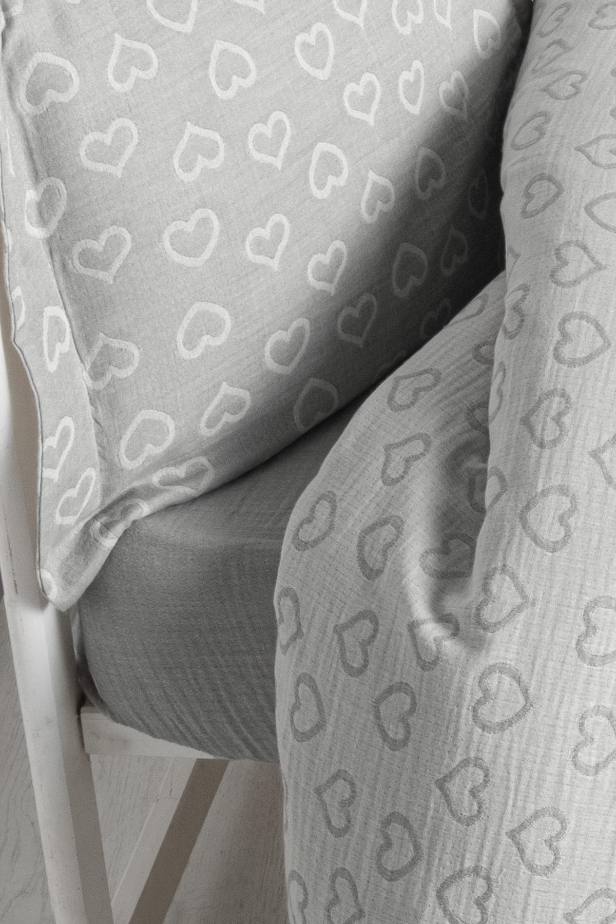 Baby Jacquard Muslin Duvet Cover Set - Heart Grey