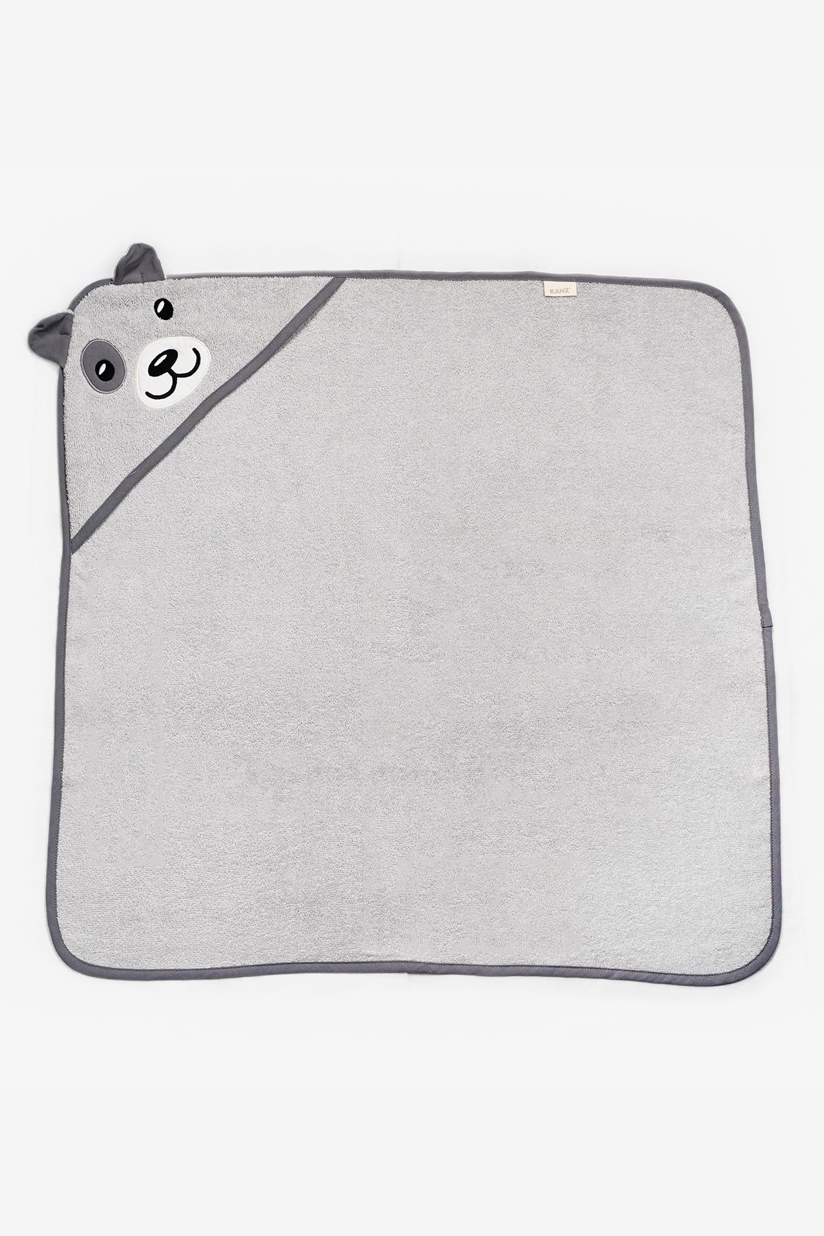 Baby Hooded Towel 100% Cotton Embroidered 75×75 cm - Bear Grey