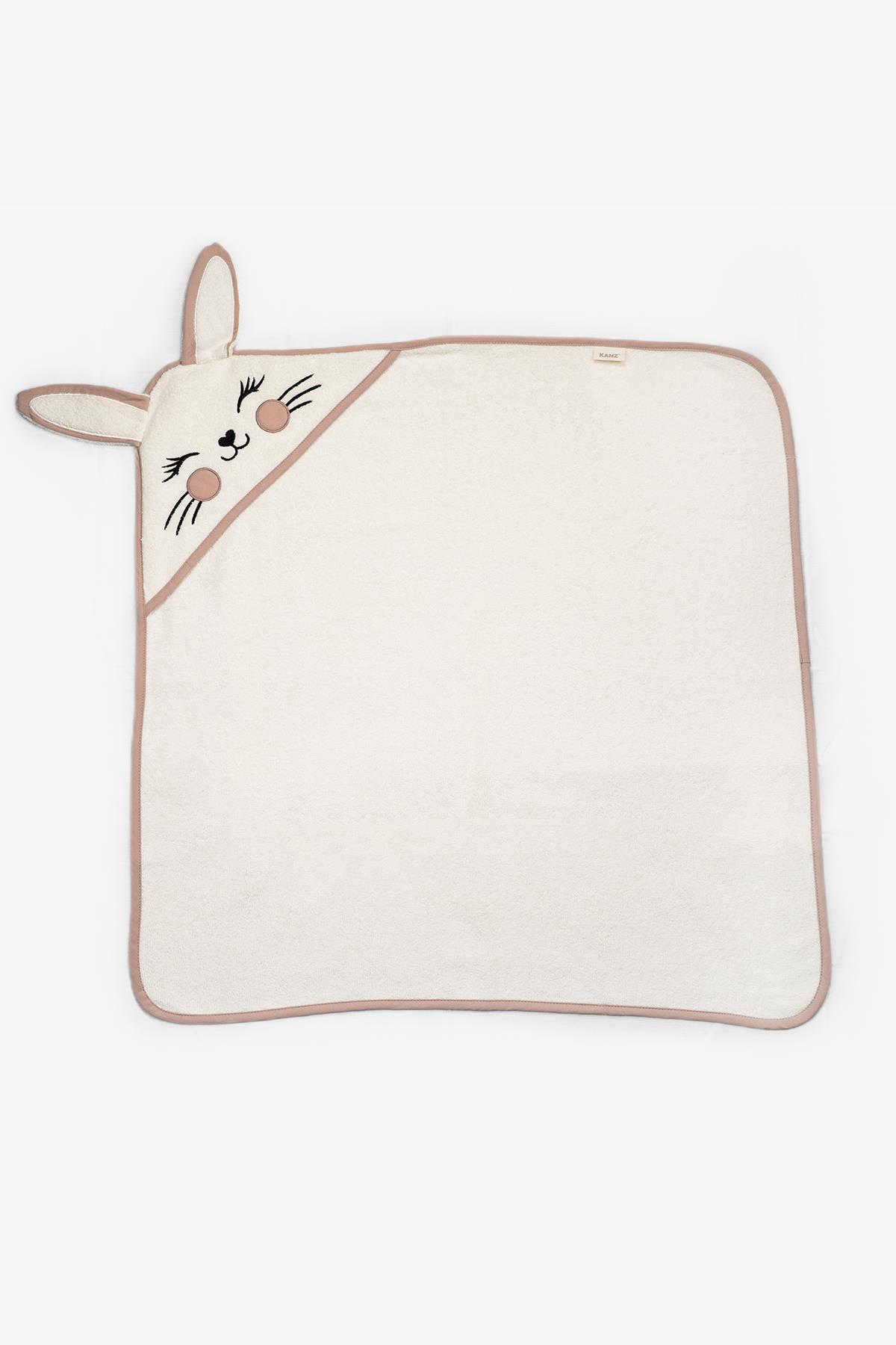 Bebek Kundak Havlu %100 Pamuk Nakışlı 75x75cm - Bunny Krem