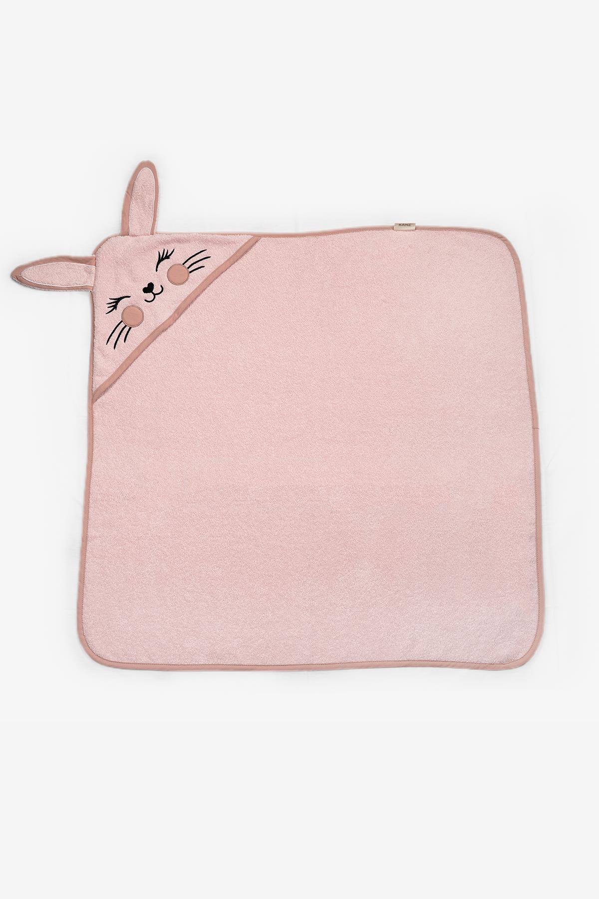 Bebek Kundak Havlu %100 Pamuk Nakışlı 75x75cm - Bunny Açık Pudra