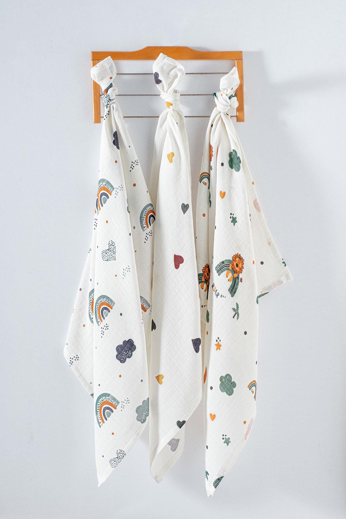 Multi-Purpose Baby Muslin Swaddle 3-Piece Set - Leon