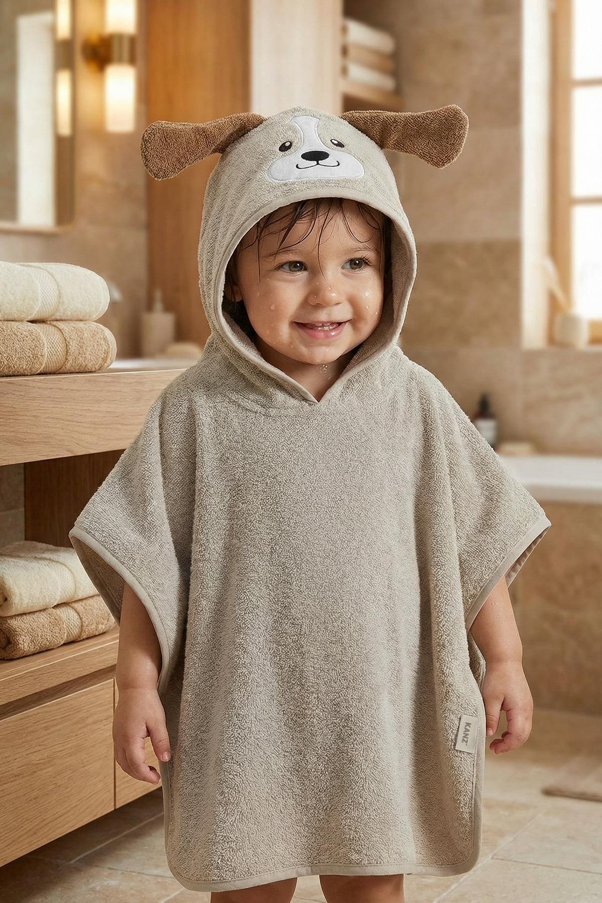 Bebek Panço Banyo ve Plaj Havlusu %100 Pamuk Kapüşonlu Nakışlı Figürlü - Bunny Taş
