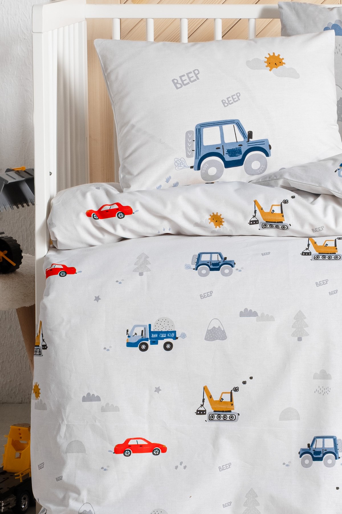 Bebek Park Yatak Nevresim Takımı %100 Pamuk Ranforce 80x110 cm - Digger Cars