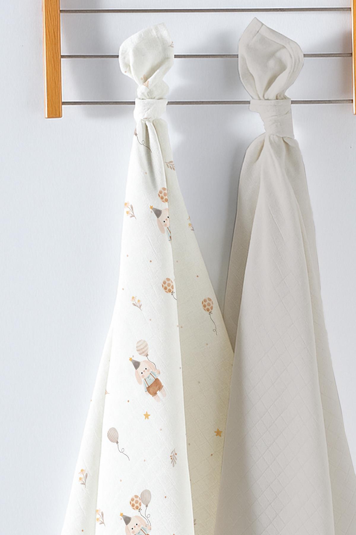 Multi-Purpose Baby Muslin Swaddle 2-Piece Set - Balloon Bear