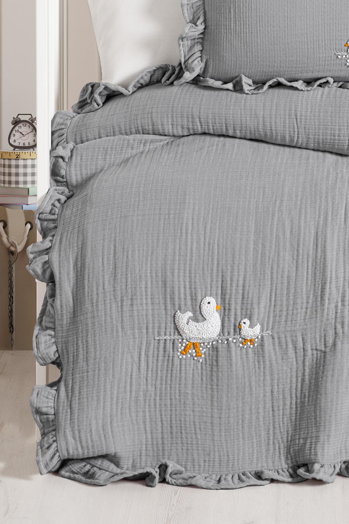 Handmade Bebek 4 Kat Fırfırlı Müslin Örtü Seti - Ducky