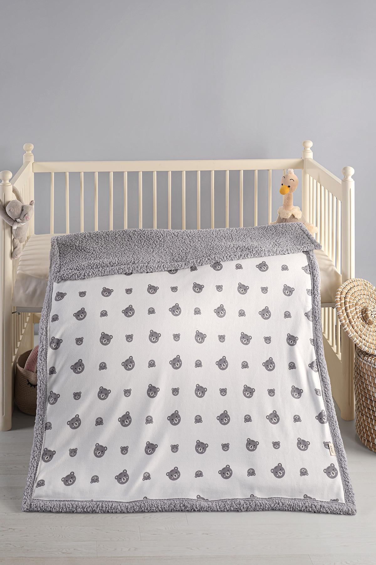 Fleece Baby Blanket - Grey Bear