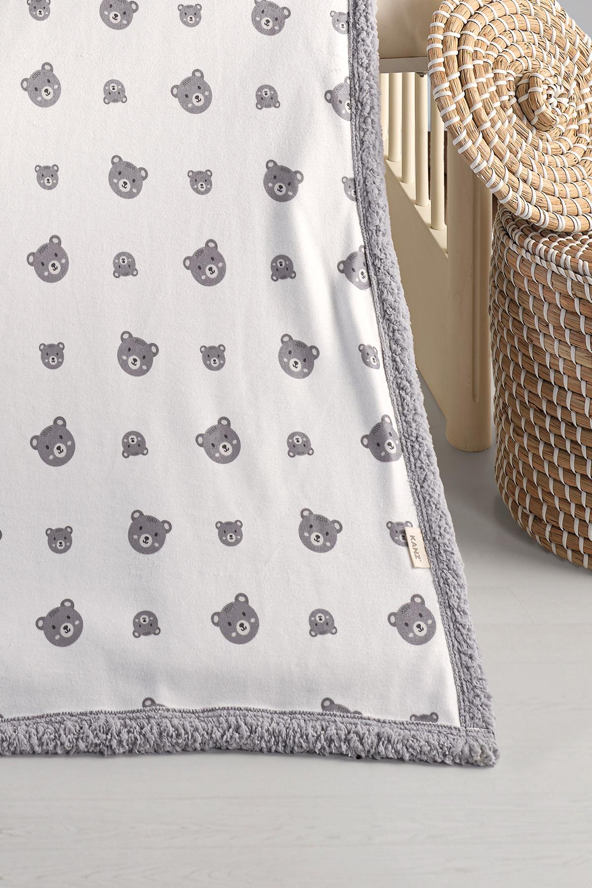 Fleece Baby Blanket - Grey Bear