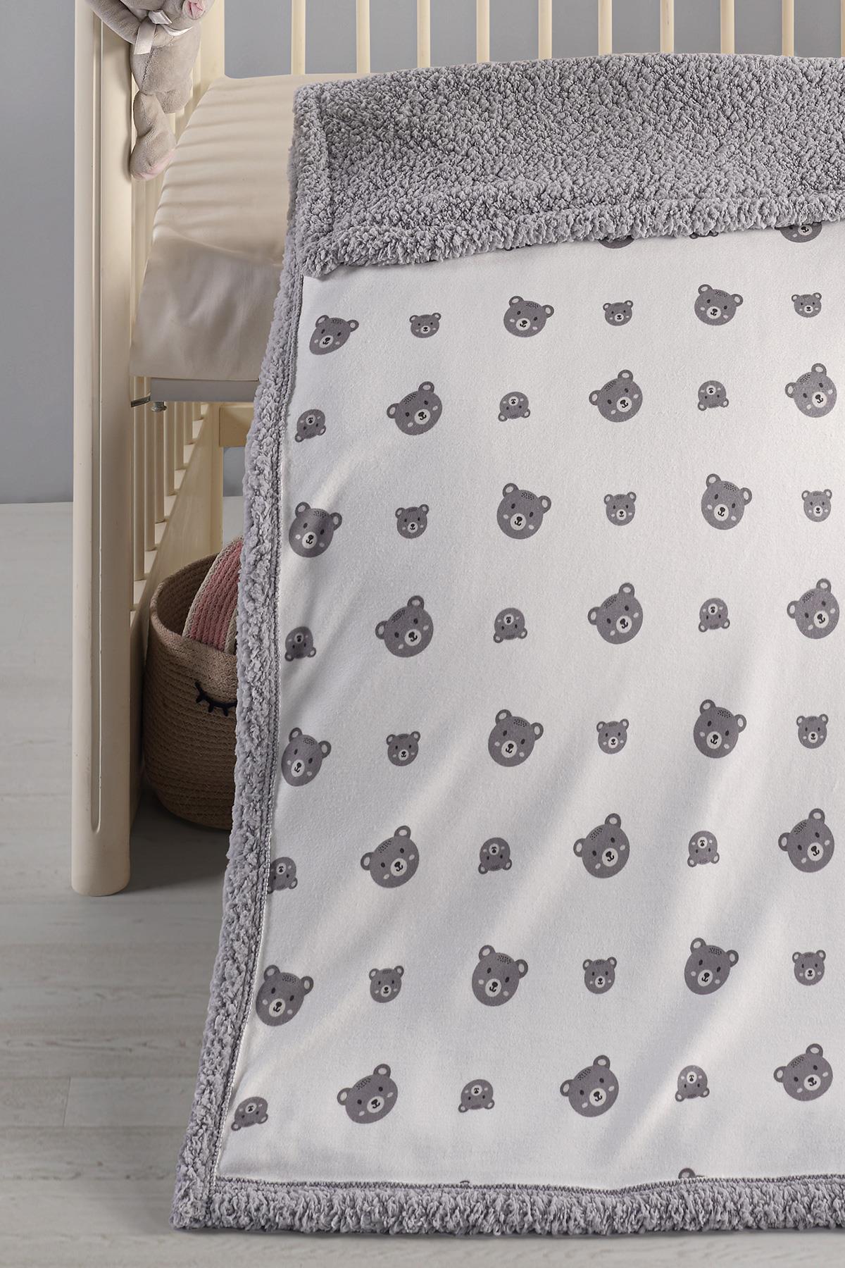 Fleece Baby Blanket - Grey Bear