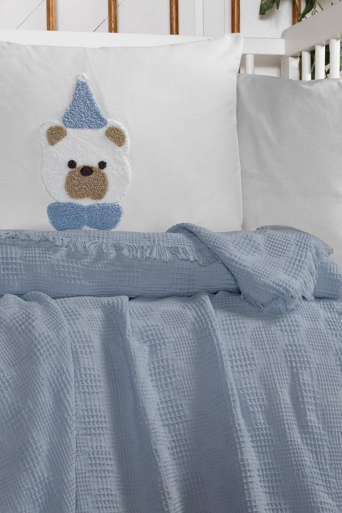 Waffle Baby Embroidered Muslin Coverlet Set - Teddy