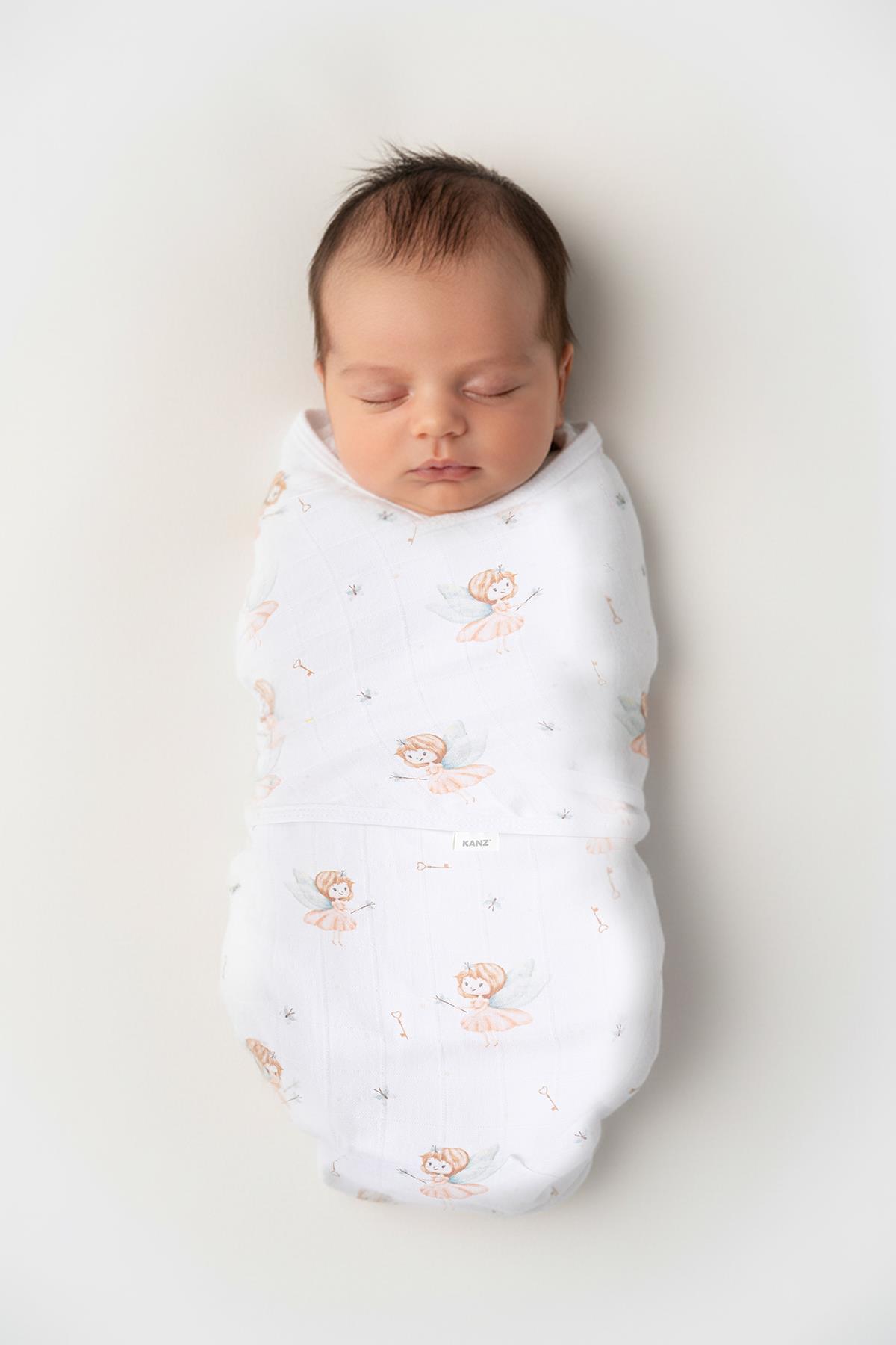 Newborn 100% Cotton Muslin Ready Swaddle with Velcro - Ballerina