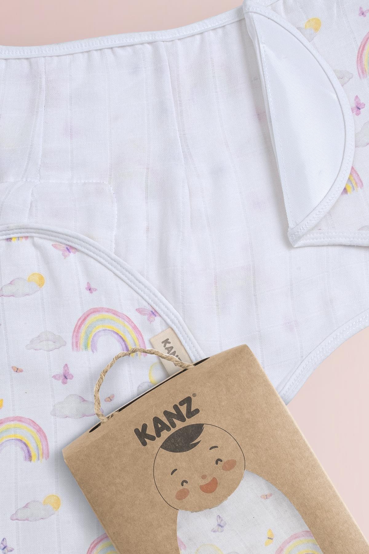 Yenidoğan %100 Pamuk Müslin Hazır Kundak Cırtlı - Soft Rainbow