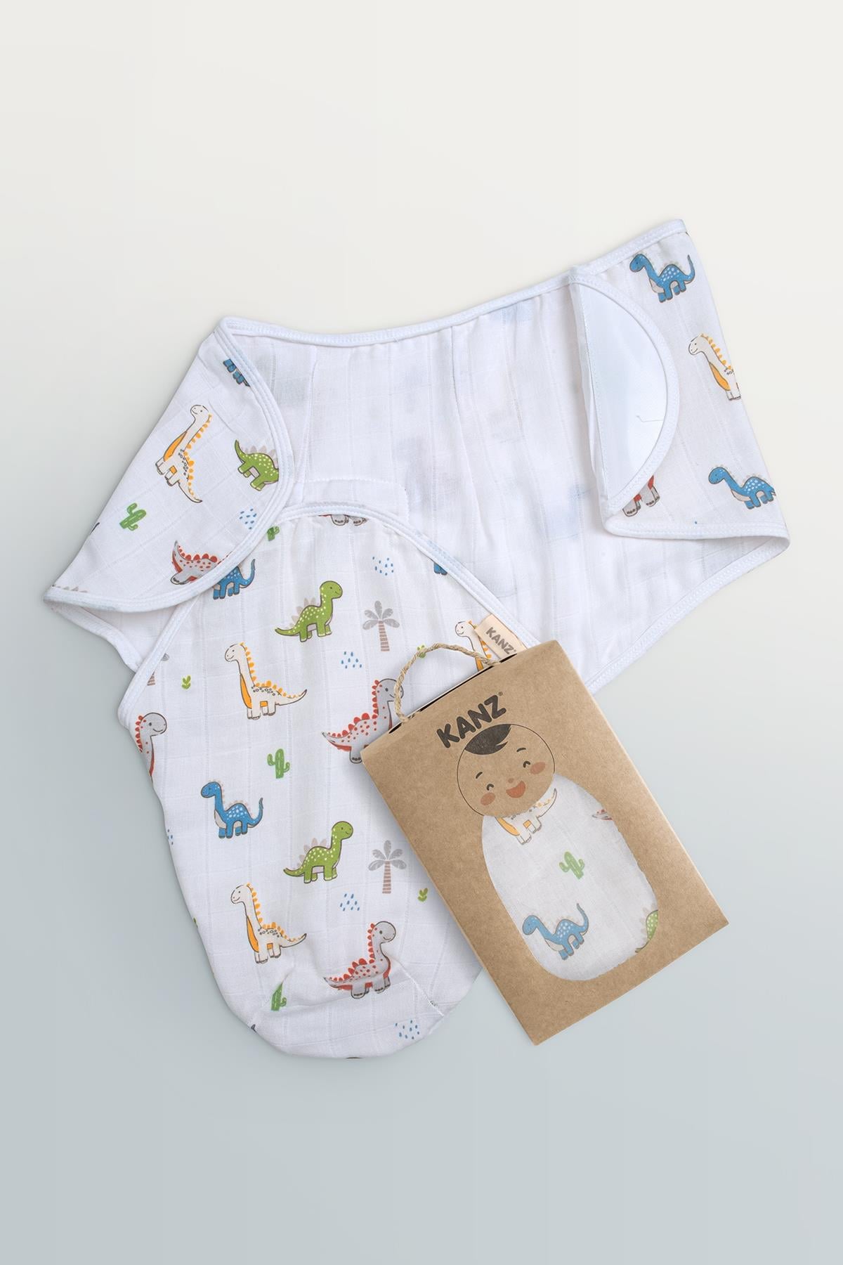 Newborn 100% Cotton Muslin Ready Swaddle with Velcro - Dinosaur