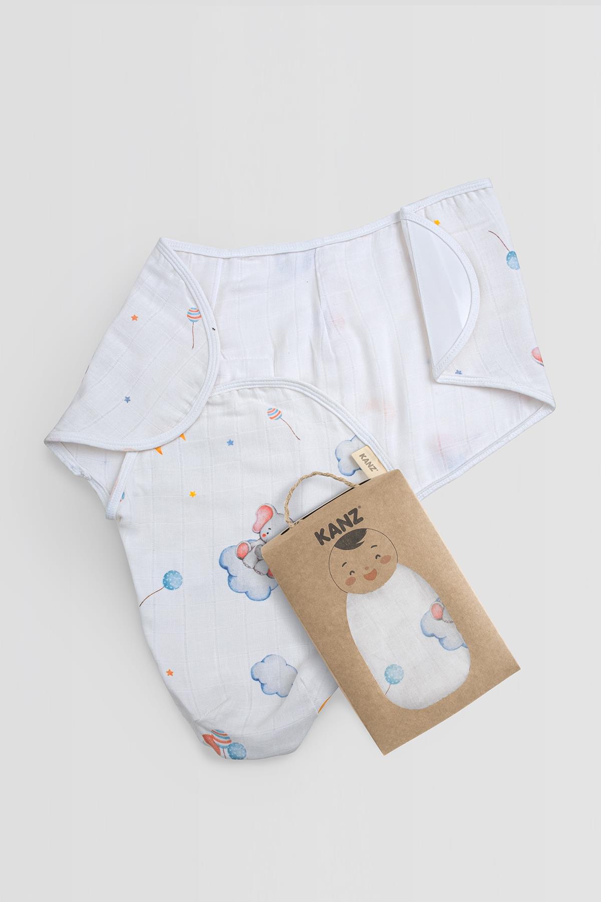 Yenidoğan %100 Pamuk Müslin Hazır Kundak Cırtlı - Sweet Elephant