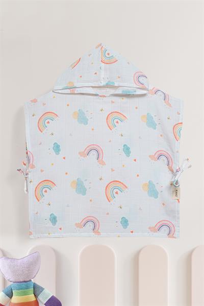 Bebek %100 Pamuk Müslin Kapüşonlu Panço - New Rainbow