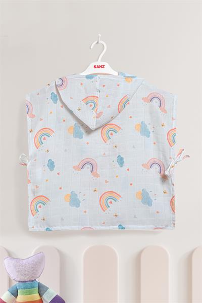 Bebek %100 Pamuk Müslin Kapüşonlu Panço - New Rainbow