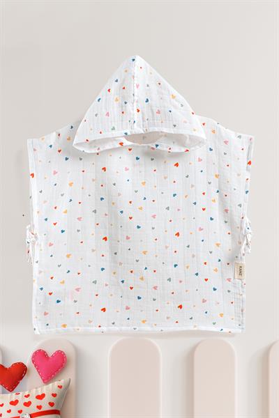Bebek %100 Pamuk Müslin Kapüşonlu Panço - Love