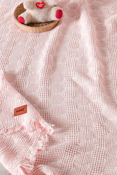 Bebek %100 Pamuk Waffle Pike Örtüsü - Melis Pembe