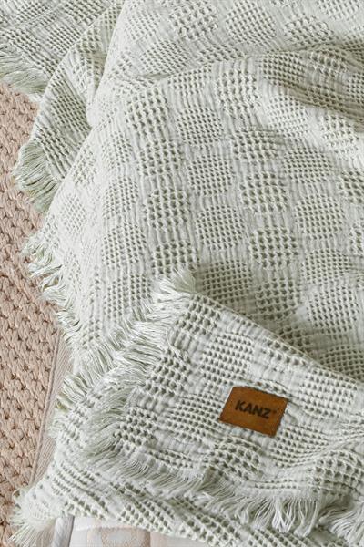 Bebek %100 Pamuk Waffle Pike Örtüsü - Melis Yeşil