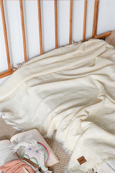 Bebek %100 Pamuk Waffle Pike Örtüsü - Melis Krem