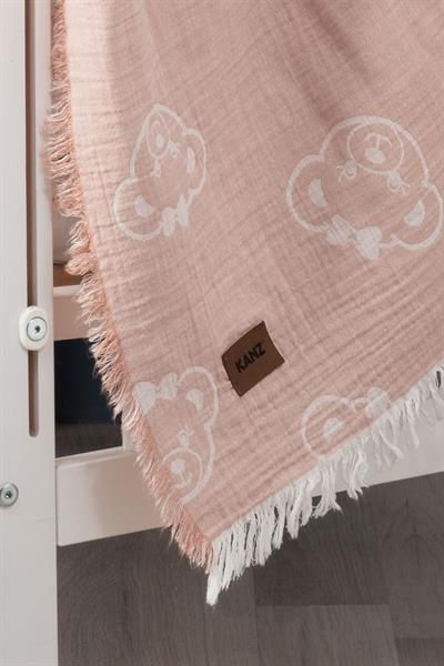 Bebek 2 Kat Jakarlı Müslin Örtü Bear - Pudra