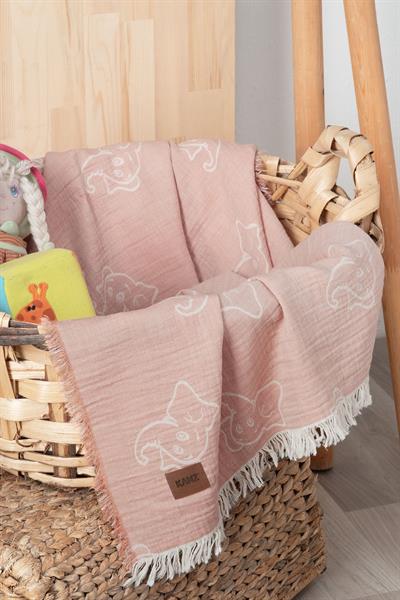 Bebek 2 Kat Jakarlı Müslin Örtü Elephant - Pudra