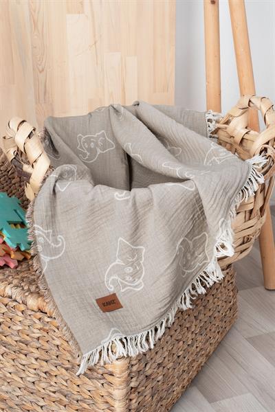 Bebek 2 Kat Jakarlı Müslin Örtü Elephant - Kahve