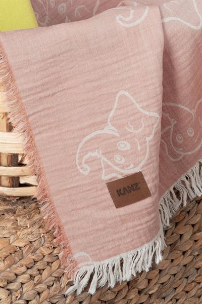 Bebek 2 Kat Jakarlı Müslin Örtü Elephant - Pudra