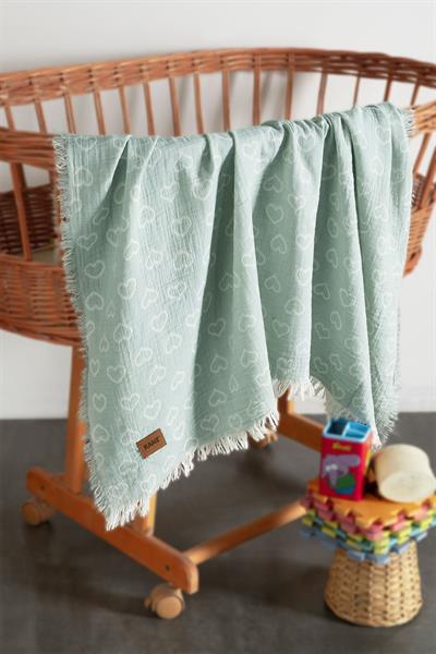 Baby 2-Layer Jacquard Muslin Swaddle Heart - Green
