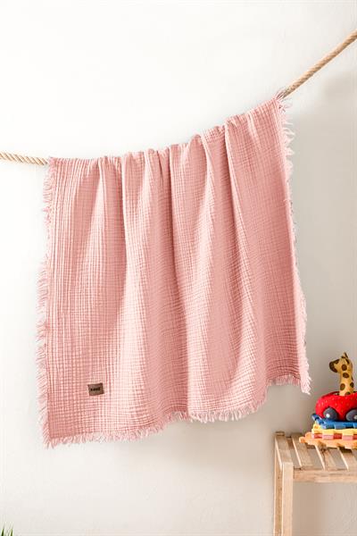 Bebek 4 Kat %100 Pamuk Müslin Örtüsü 100x120 - Pembe