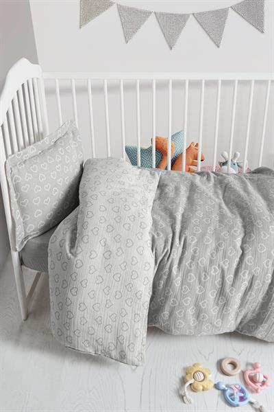 Baby Jacquard Muslin Duvet Cover Set - Heart Grey