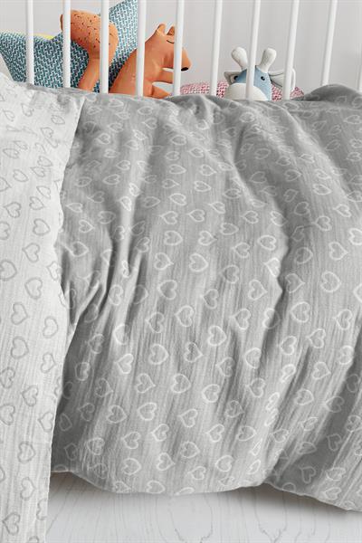Baby Jacquard Muslin Duvet Cover Set - Heart Grey