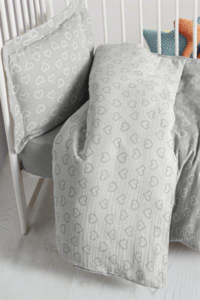 Baby Jacquard Muslin Duvet Cover Set - Heart Grey